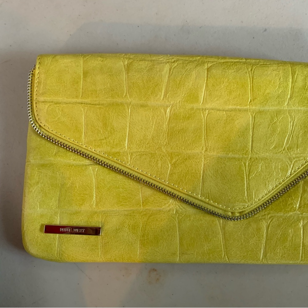 Nine West Lime Green/Yellow Crocodile Embossed Clutch